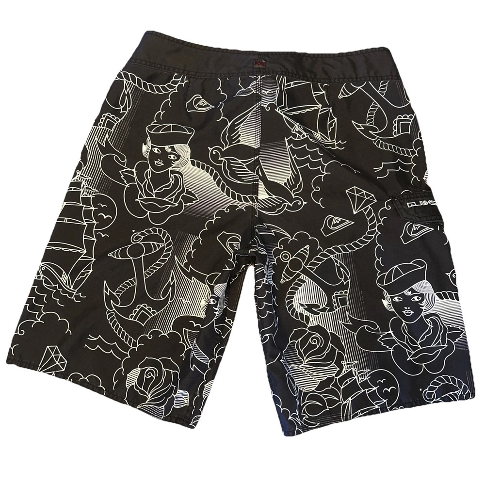 VTG Quiksilver Board Shorts Traditional Tattoo Alt Surf 90s Y2K RN114199 CA52199 - Picture 2 of 11